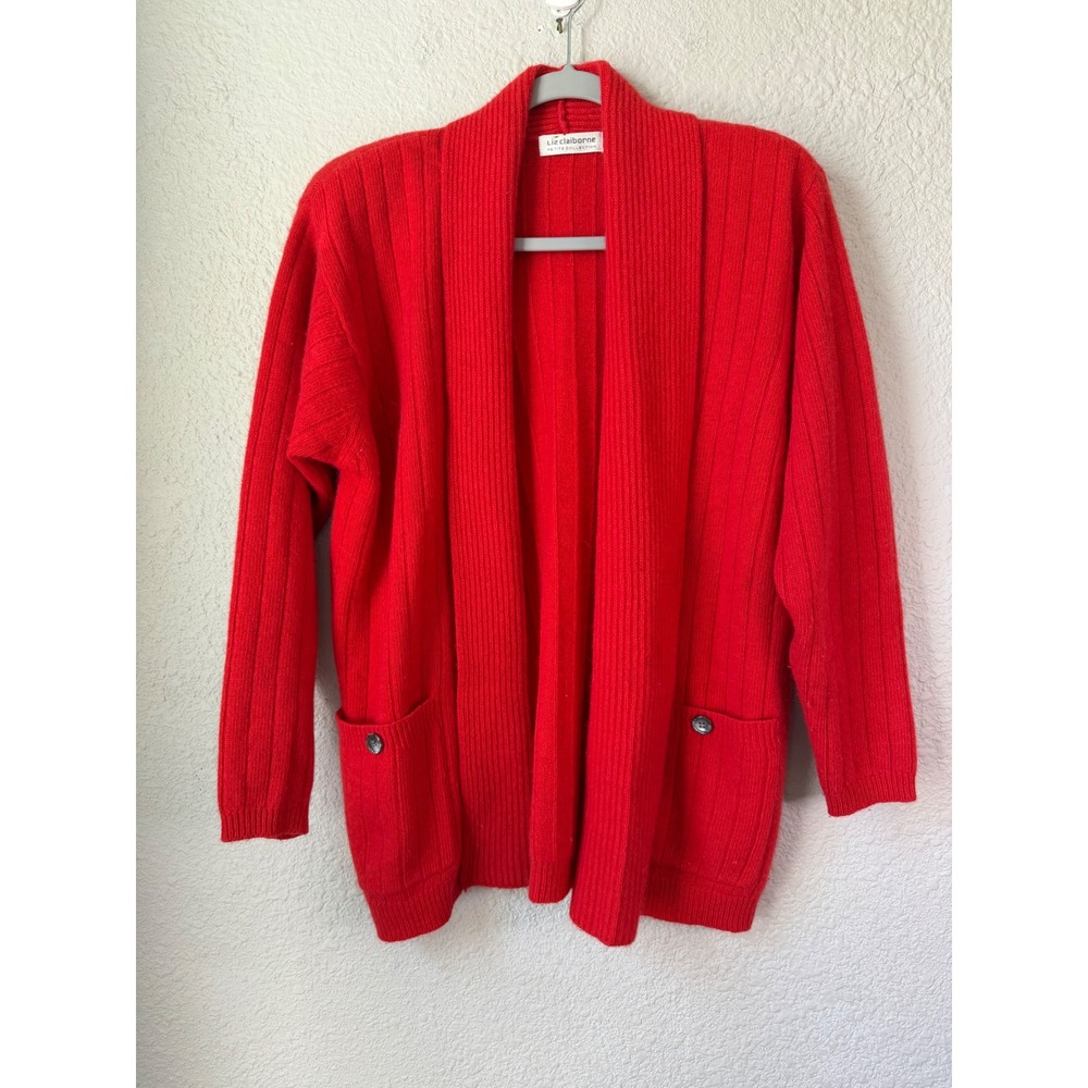 Vintage Y2K Liz Claiborne Petite Angora Lambswool Cardigan Sweater Red Small